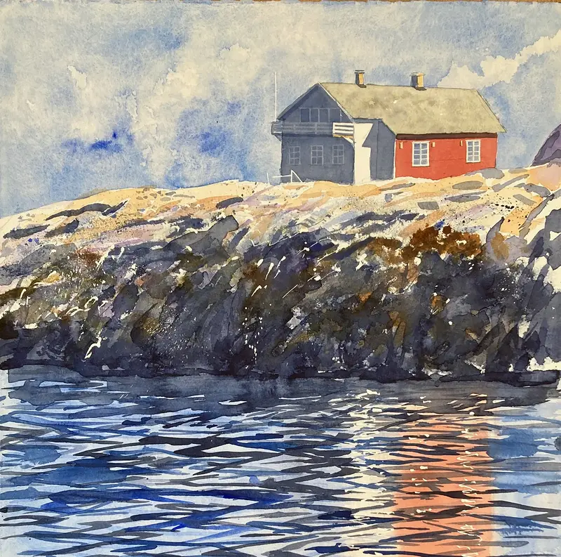 Akvarell Islandsberg (fyrhuset)_2 av Tord Wennerblom