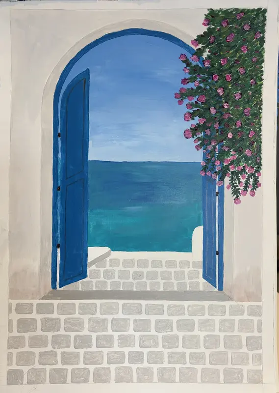 Akrylmålning Medelhavsmiljön av Dusica Janicijevic