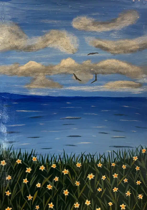 Akrylmålning Lugn morgon vid havet av Dusica Janicijevic