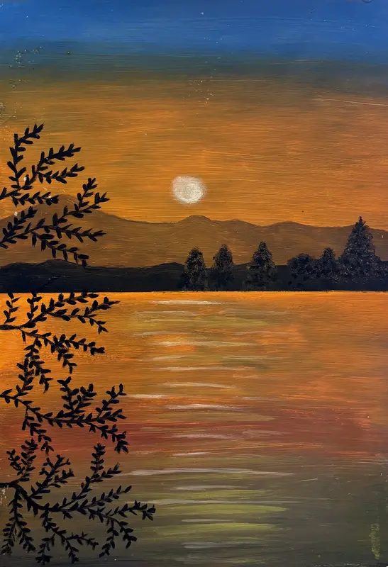 Akrylmålning Landskap i solnedgång av Dusica Janicijevic