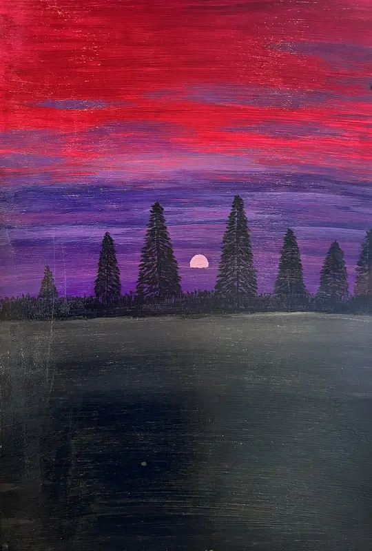 Akrylmålning Solnedgång över vatten av Dusica Janicijevic