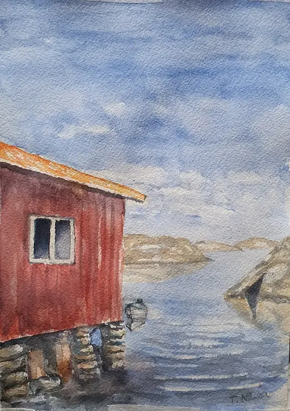 Akvarell Vilande på sten av Tony Nilsson