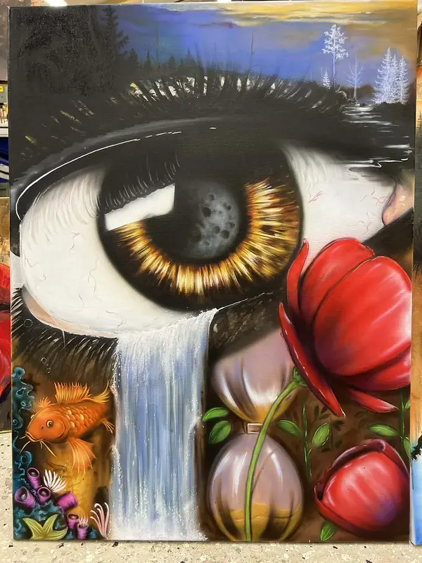 Akrylmålning Fantasi kollage av Tomas Andersson