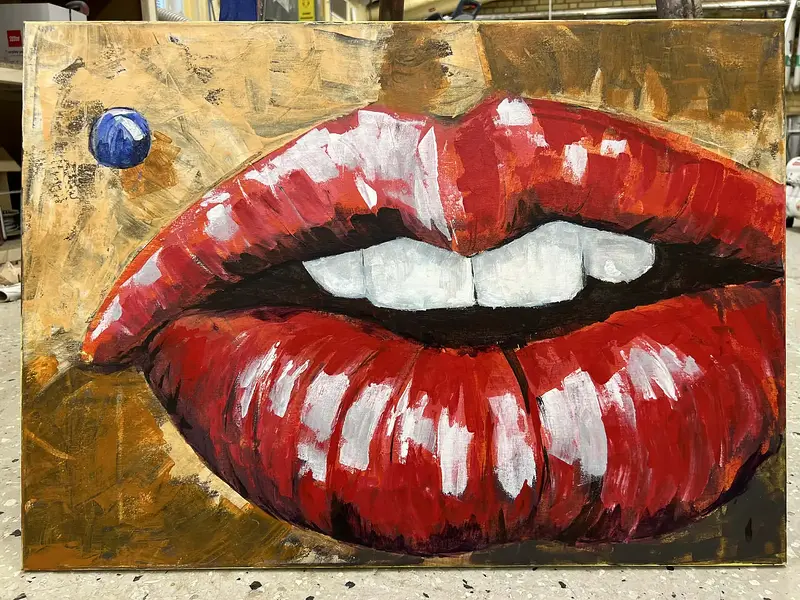 Akrylmålning Pierced lip av Tomas Andersson