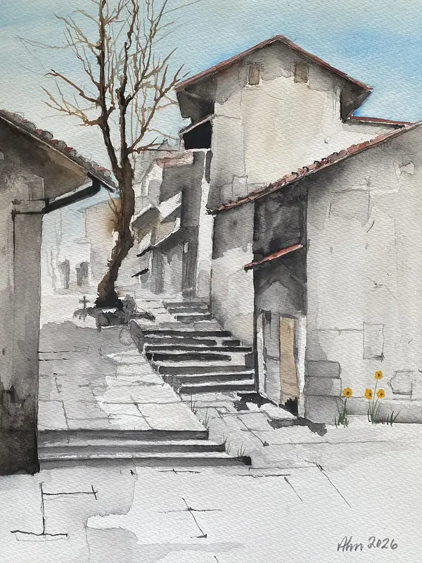 Akvarell Vy från Peru av Göran von Ahn