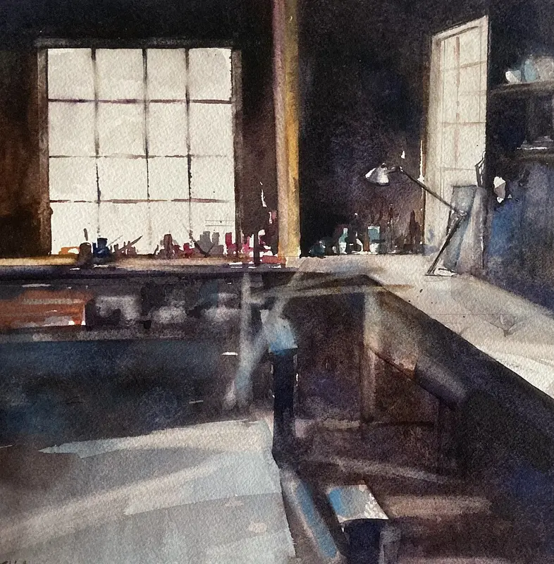 Akvarell Ateljé av Gabriela Mayoral