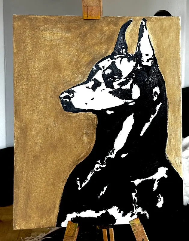 Akrylmålning Dobermanen av Molly Johansson
