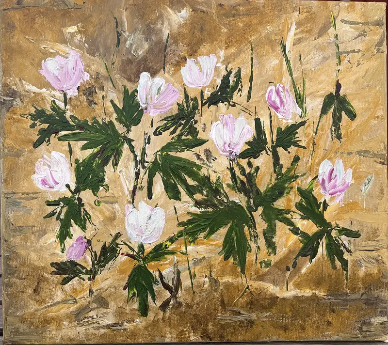 Akrylmålning Vitsippsfnitter av Marie Eriksson Osborne