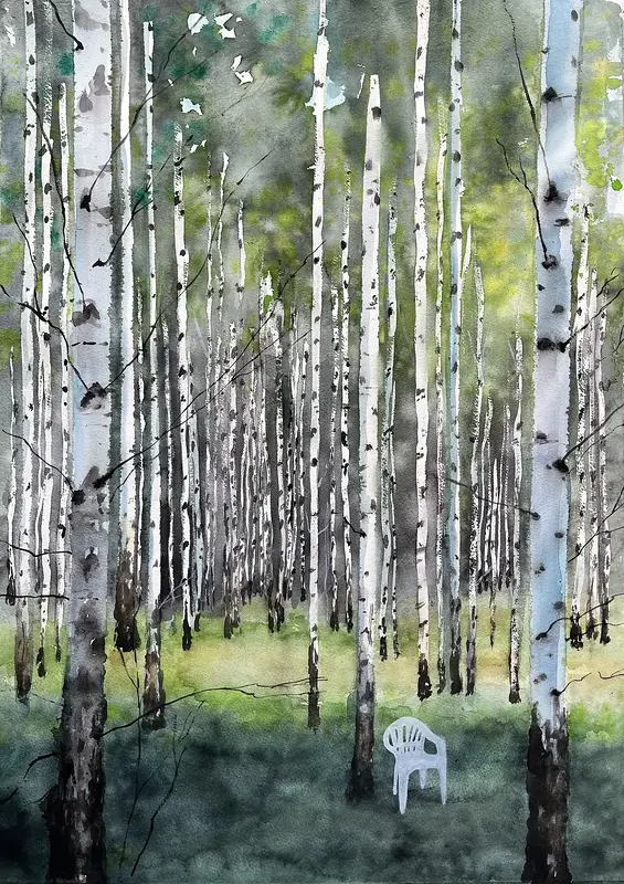 Akvarell Björkdungen av Åsa Köhler