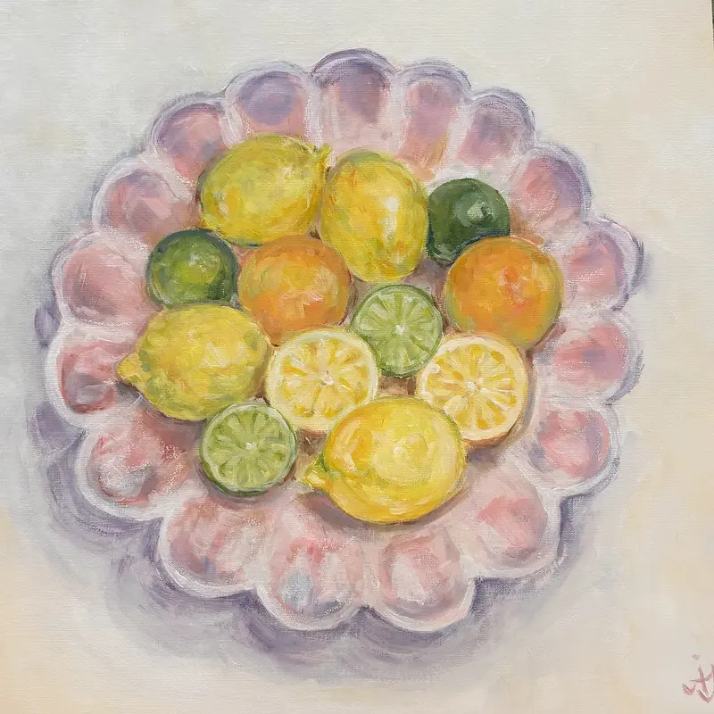 Akrylmålning Lemons  and friends av Åsa Jäderlund