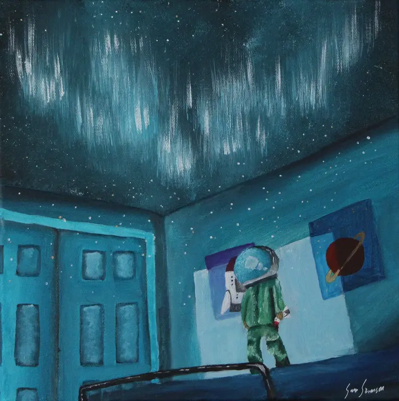 Akrylmålning Liten kosmonaut av Sara Sörensen