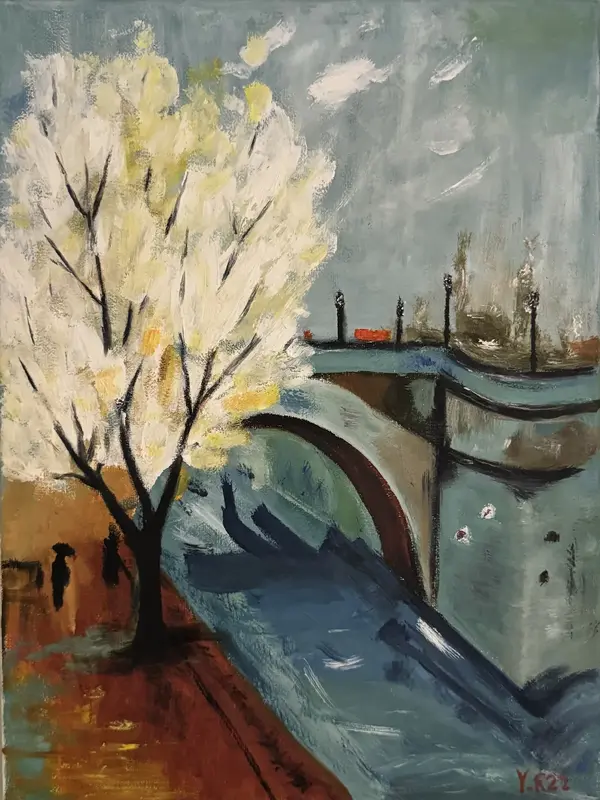 Oljemålning Mellan ljus och vatten av Yohan Rashmeh