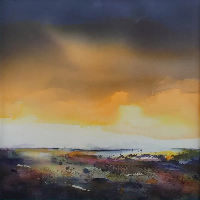 Akvarell Glödande horisont av Eva Högberg