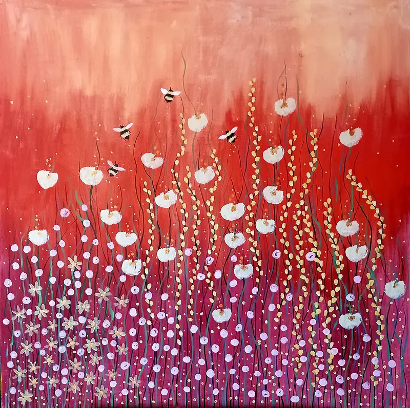 Akrylmålning Humlornas dans av Bente Mellquist Danielson