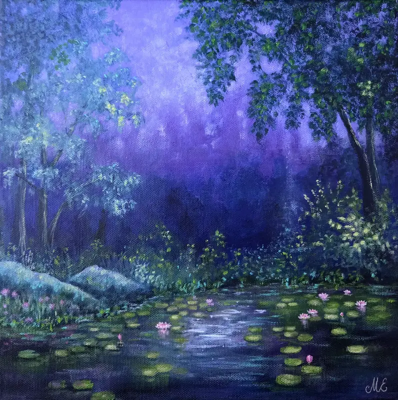 Akrylmålning Violet whispers av Malin Eklund