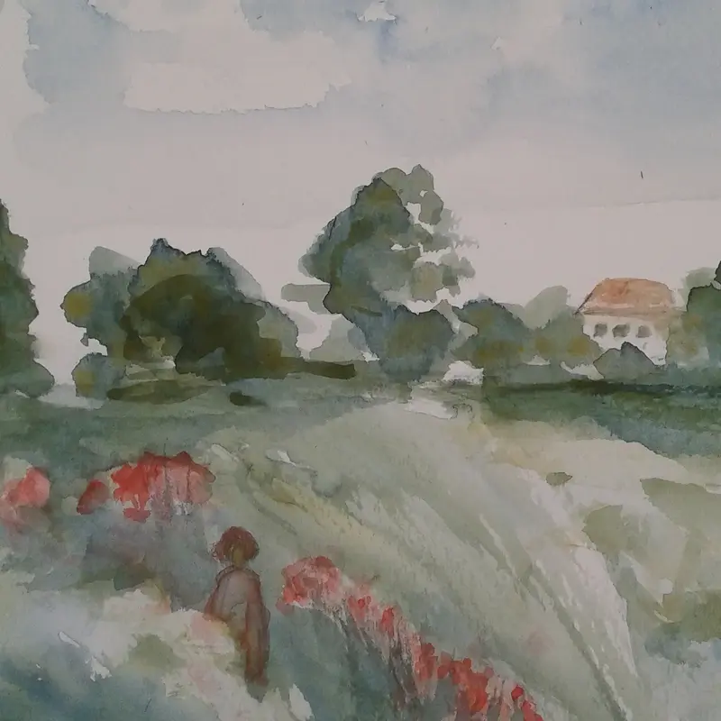 Akvarell I vallmofältet/In the poppy fields av Sonja Svensson