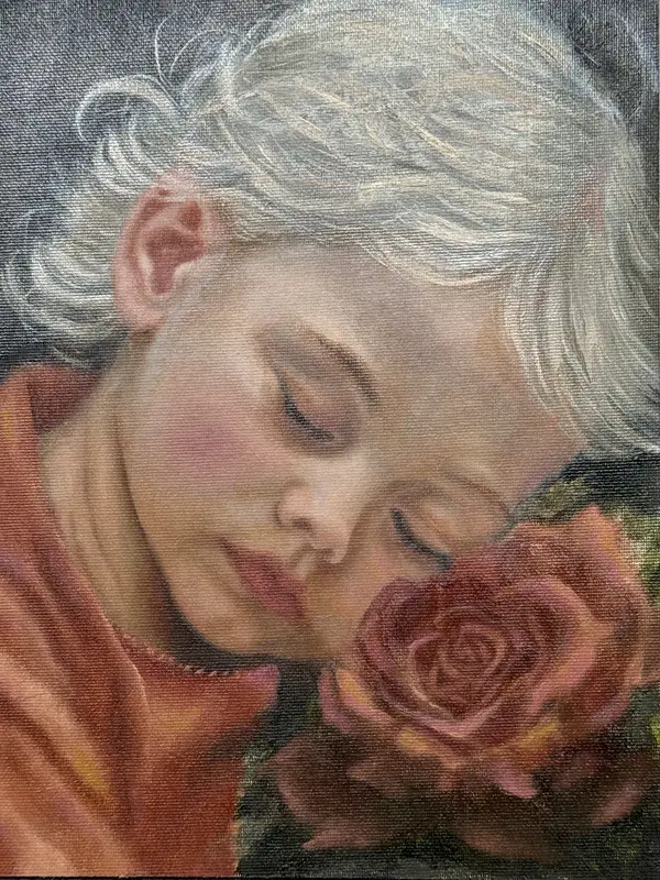 Oljemålning Rosenflickan av Marianne Dufva