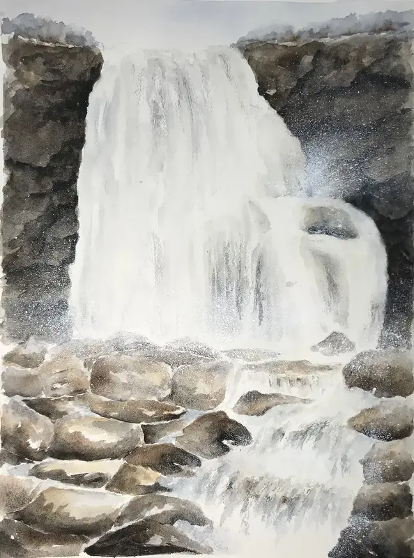 Akvarell Vattenfall av Margareta Snell