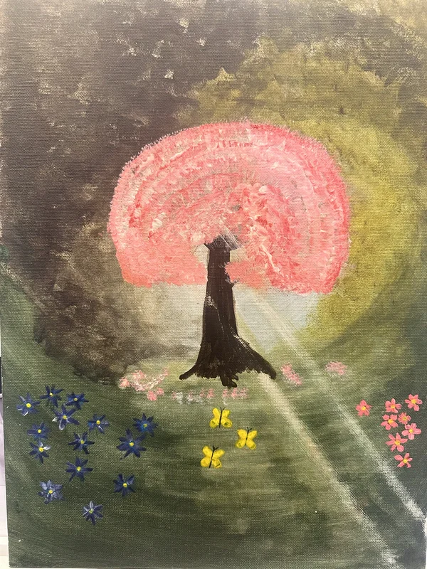 Akrylmålning Det rosa trädet - Drömlik magi av Kia Berg