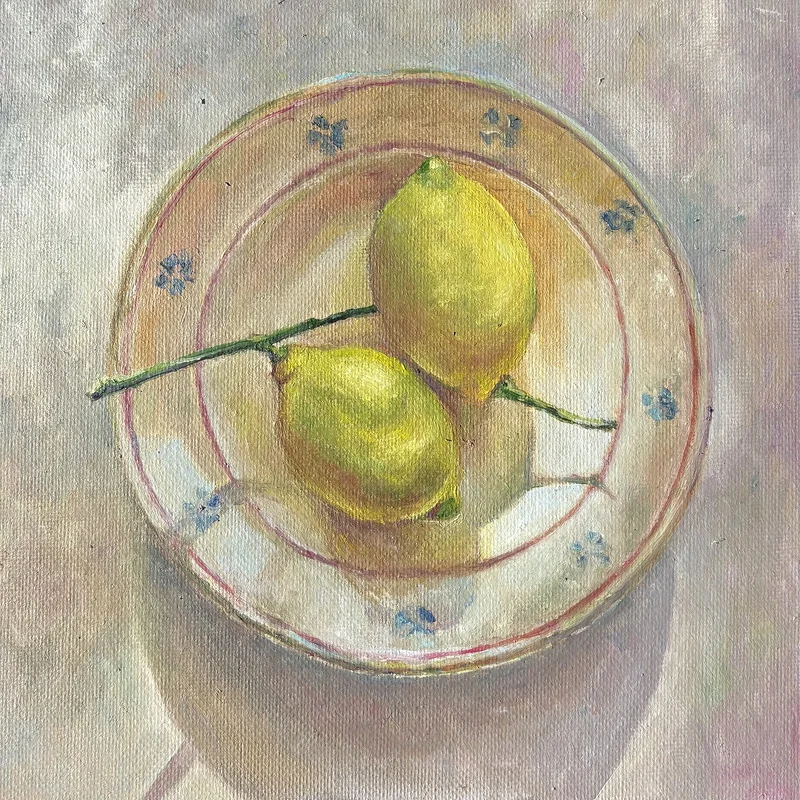 Oljemålning Lemons on the plate av Anastasiya Kostyuk