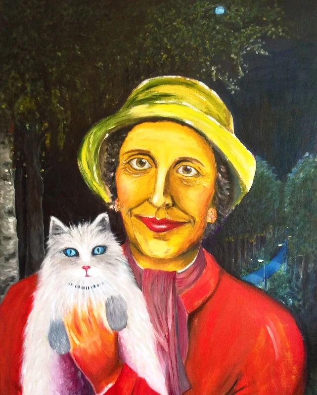Oljemålning Alice cat-woman ? av Eva Harrysdotter Gyllecrantz