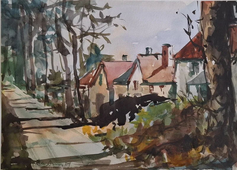 Akvarell The red house av Ben Ammar