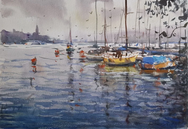 Akvarell Summer reflections av Ben Ammar