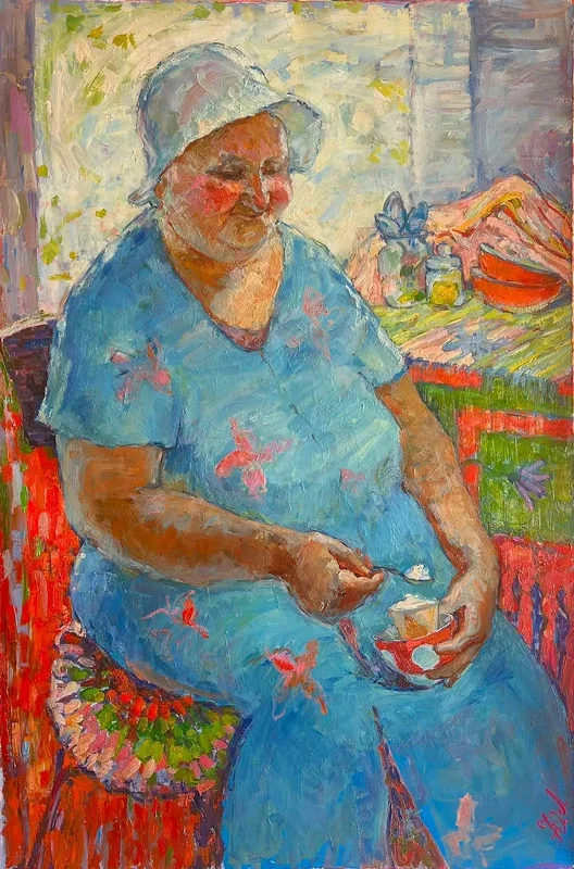 Oljemålning Min mormor äter glass. av Yuliia Levytska