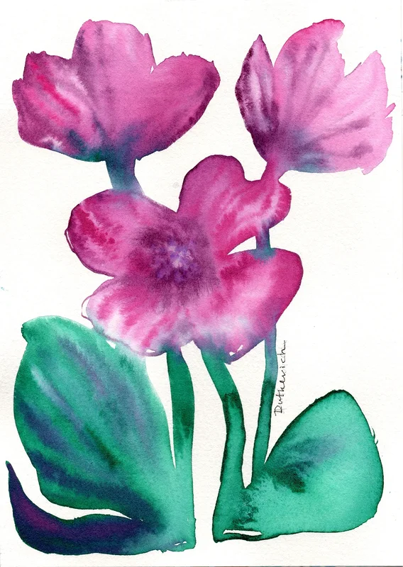 Akvarell Blommor miniatyr av Ekaterina Dutkevich