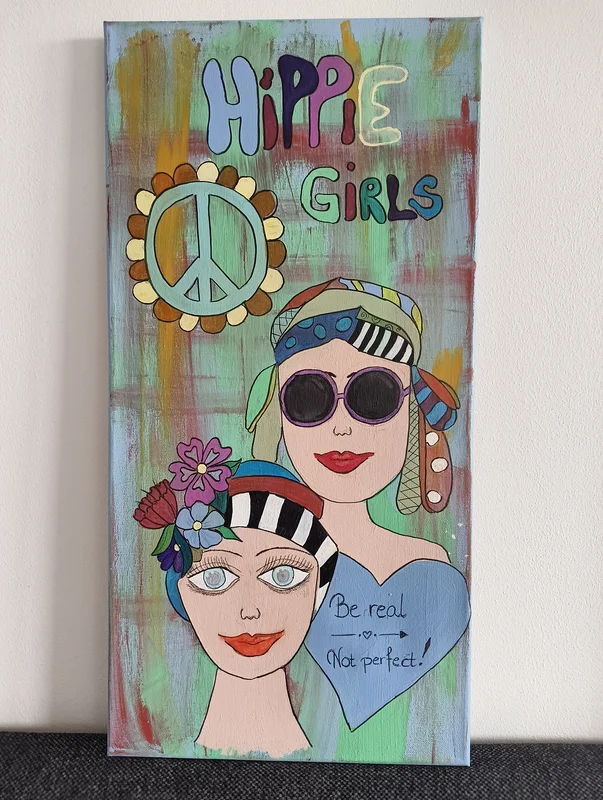 Akrylmålning Hippie Girls av Eva Andersson