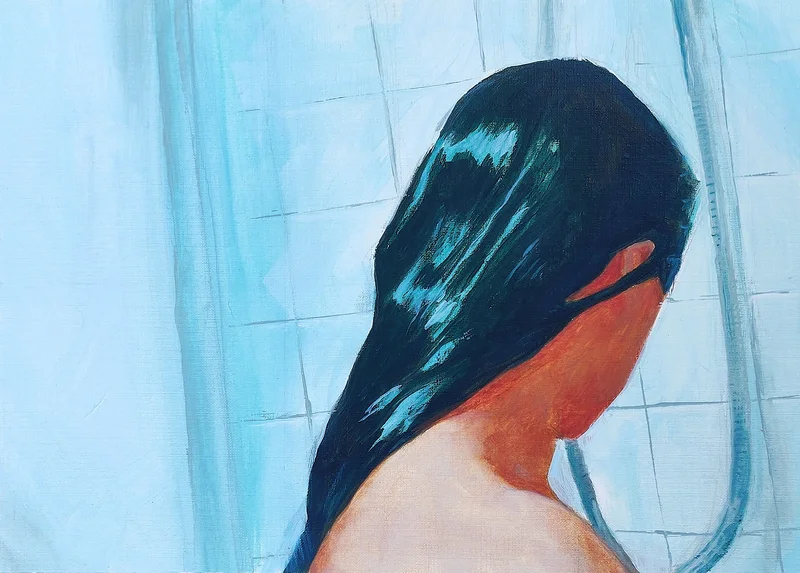 Oljemålning Shower Thoughts av Sara Pålsson