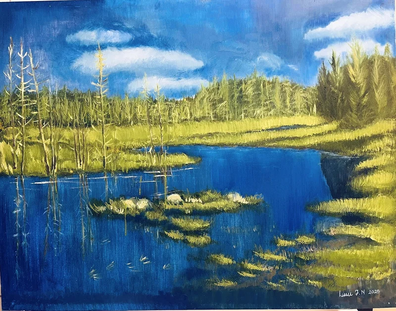 Oljemålning Sjö och skogen av Linn Ngo