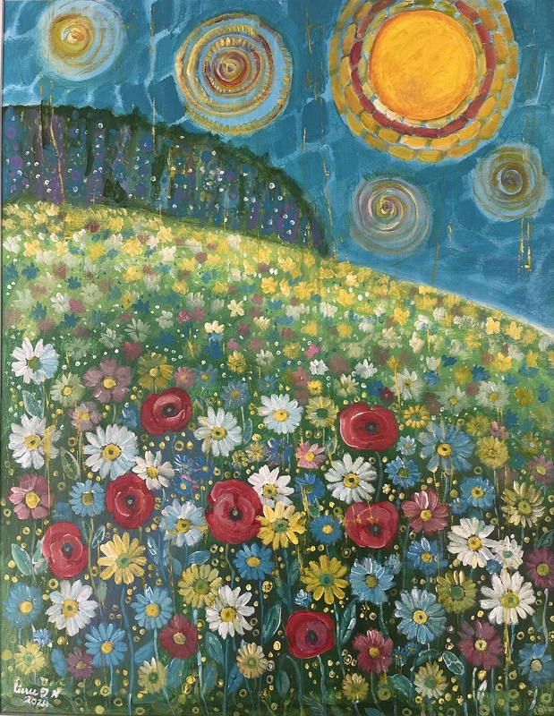 Akrylmålning Sommarblommor av Linn Ngo
