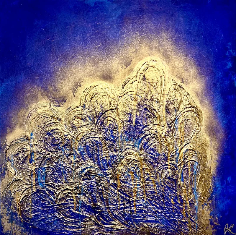 Akrylmålning Heart of Gold av Mette Ross