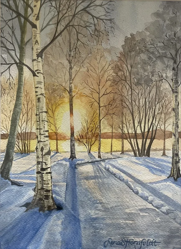 Akvarell Snart går solen ner av Lena Hörnfeldt