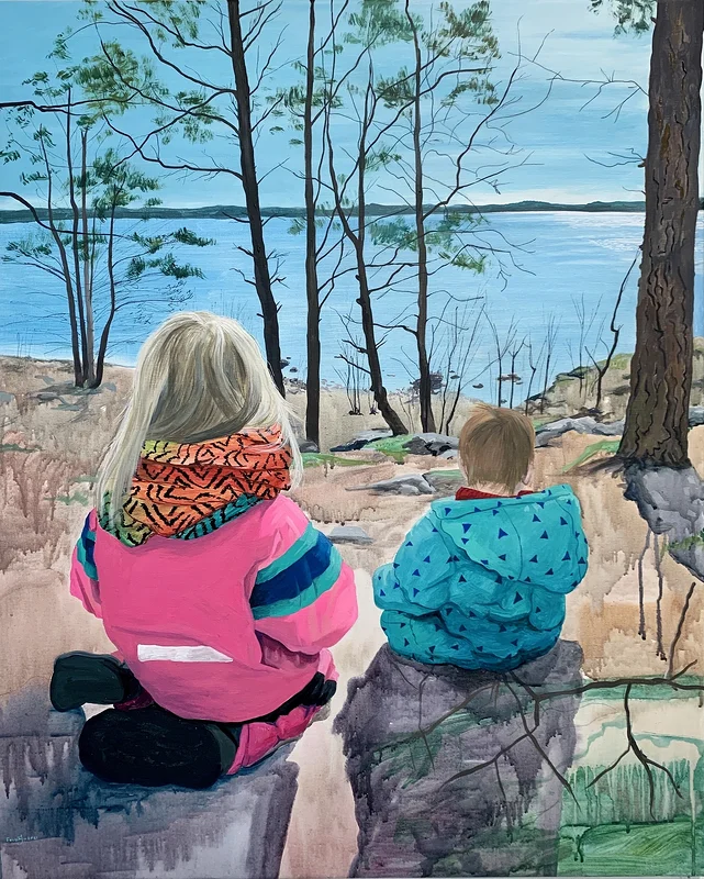 Akrylmålning Glyttar hemifrån av Frida Johansson