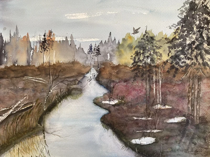Akvarell Jaktmarker av Margareta Mattsson