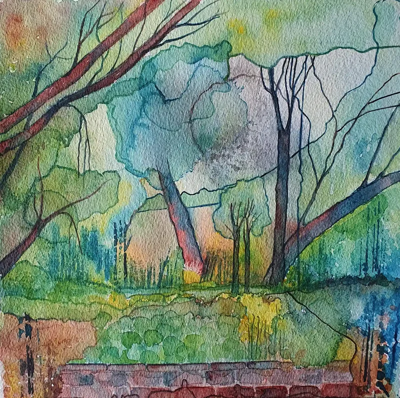 Akvarell Secret garden av Ewa Rönnberg