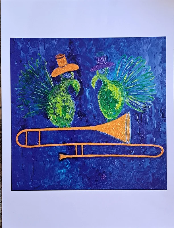 Akrylmålning ARTPRINT Musikfåglarna Trom och bon av Liselott Ringström