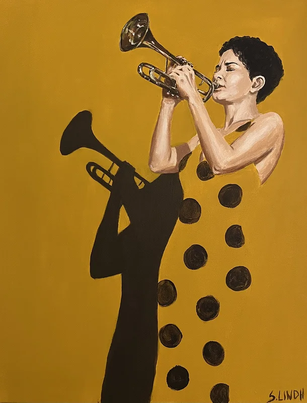 Akrylmålning Trumpet lady av Sara Lindh