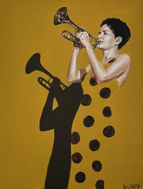 Akrylmålning Trumpet lady av Sara Lindh