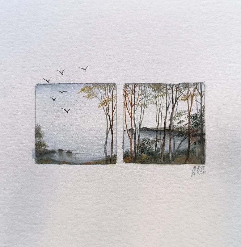 Akvarell Where the forest ends av Anna Åström