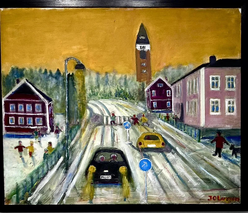 Oljemålning Västra skolan av Jan-Olof Larsson