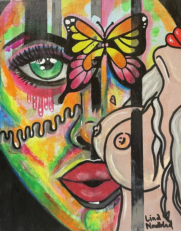 Akrylmålning Rainbow butterfly av Lina A Nordblad