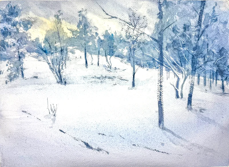 Akvarell Vinter i Humlan av Ola Gustafsson