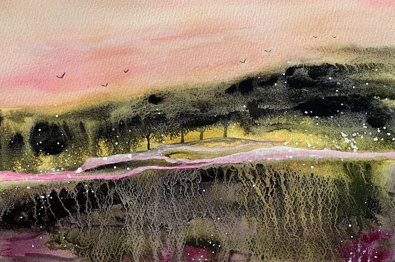 Akvarell Rows of trees. av Annelie Wadin