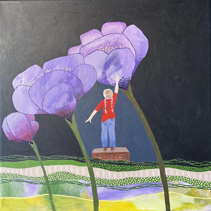Akrylmålning Jag når upp av Berit Norrbelius Lindberg