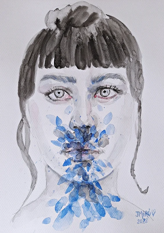 Akvarell Blue petals av Judith Miró Rodriguez