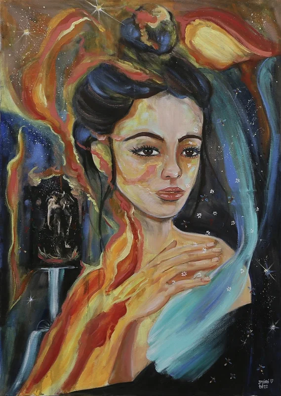 Oljemålning Fire and Ice av Judith Miró Rodriguez