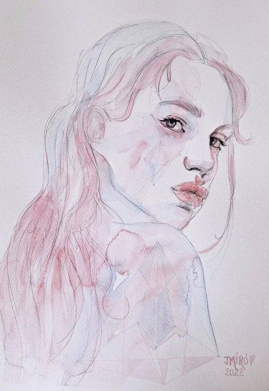 Akvarell Portrait av Judith Miró Rodriguez